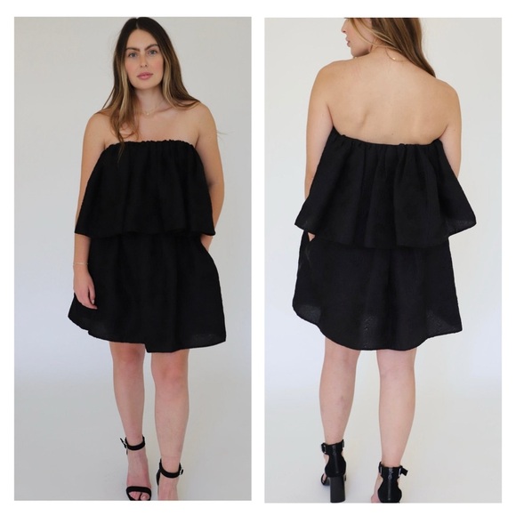 ULLA JOHNSON Oui dress black floral jacquard strapless mini size 10 boho NWT - Picture 2 of 13